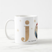 Modernes Gold "Joy" Ornament Weihnachtsfamilie Fot Kaffeetasse (Links)