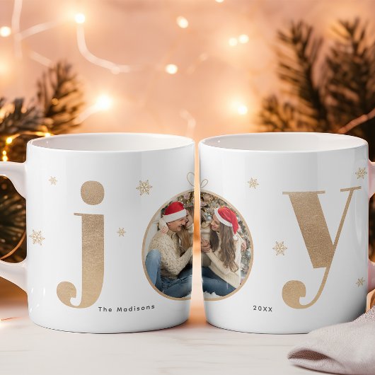 Modernes Gold "Joy" Ornament Weihnachtsfamilie Fot Kaffeetasse