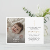 Modernes Gold-Katholische Religion Säugling Taufe Einladung (Stehend Vorderseite)