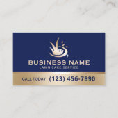 Modernes Gold Lawn Care Logo Navy Blue Landscaping Visitenkarte (Vorderseite)