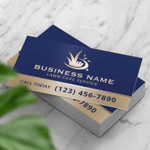 Modernes Gold Lawn Care Logo Navy Blue Landscaping Visitenkarte