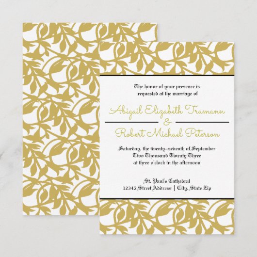 Modernes Gold Leaf-3x5Wedding Einladung (Vorne/Hinten)