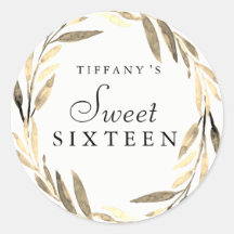 Modernes Gold Leaf Wreath Sweet 16 Sticker