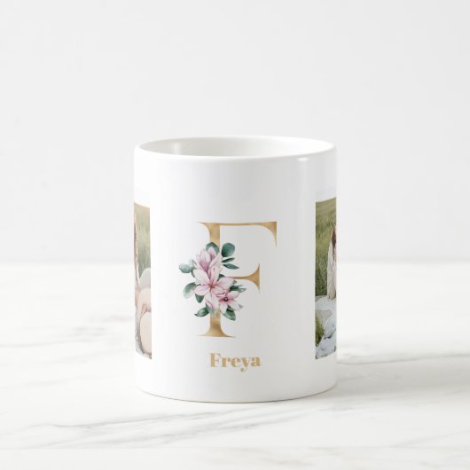 Modernes Gold Letter F-Blume | Monogramm für zwei  Kaffeetasse (Mittel)