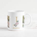 Modernes Gold Letter J-Blume | Monogramm für zwei  Kaffeetasse<br><div class="desc">Modernes Gold Letter J-Blume | Monogramm für zwei Fotos</div>