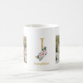 Modernes Gold Letter J-Blume | Monogramm für zwei Kaffeetasse (Mittel)