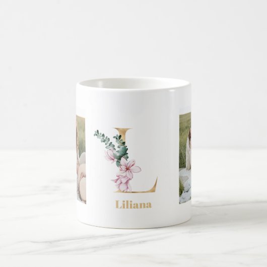 Modernes Gold Letter L-Blume | Monogramm für zwei  Kaffeetasse (Mittel)