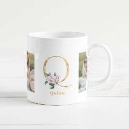 Modernes Gold Letter Q-Blume | Monogramm für zwei  Kaffeetasse