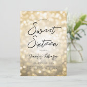 Modernes Gold Lights Foto Sweet 16 Party Einladung (Stehend Vorderseite)