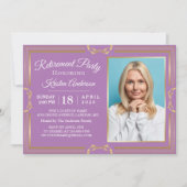 Modernes Gold Lila Foto Retirement Party Einladung (Vorderseite)