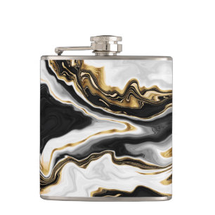 Modernes Gold Liquid Swirl Malerei ästhetisches D Flachmann