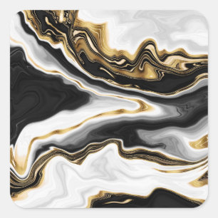 Modernes Gold Liquid Swirl Malerei ästhetisches D Quadratischer Aufkleber