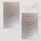 Modernes Gold Look Silver Mit Monogramm Elegant Visitenkarte (Vorne/Hinten)
