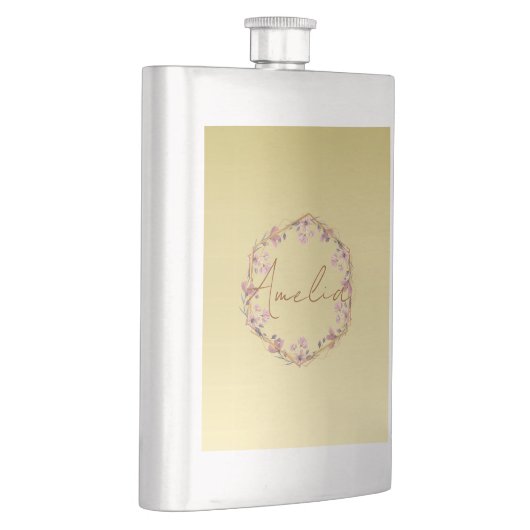 Modernes Gold Luxuriöses Blumenwasser-Farbverlauf Flachmann (Rechts)