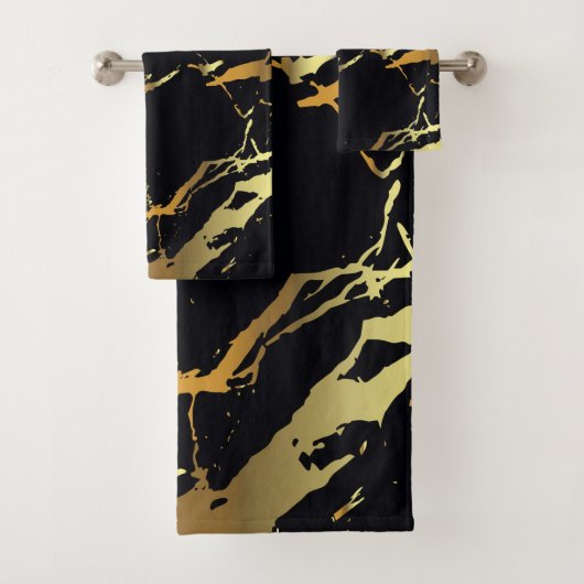 Modernes Gold Marmor Schwarz Gelb Elegante Streife Badhandtuch Set (Insitu)