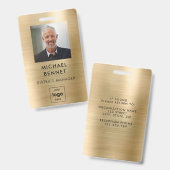 Modernes Gold Metal Mitarbeiter Foto ID Abzeichen Ausweis (Vorder- & Rückseite)