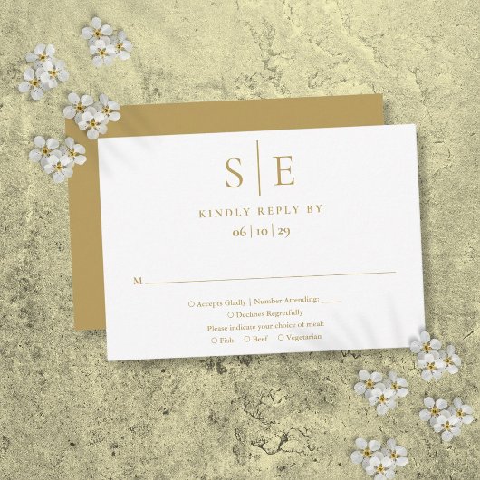 Modernes Gold Minimalistisch Monogram Wedding RSVP