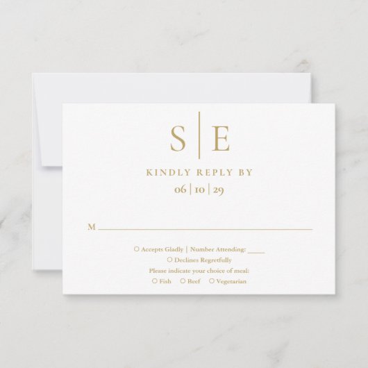 Modernes Gold Minimalistisch Monogram Wedding RSVP (Vorderseite)