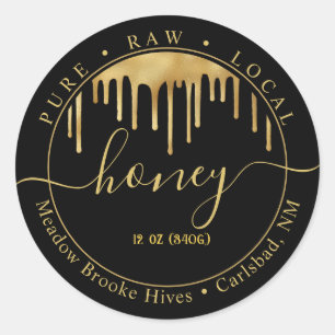 Modernes Gold mit Tropfen auf dem Black Honey Labe Runder Aufkleber