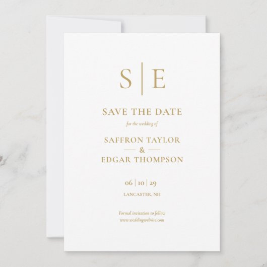 Modernes Gold Monogram Foto Wedding Save The Date (Vorderseite)