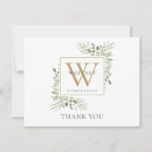 Modernes Gold Monogram Greenery Business Dankeskarte (Vorderseite)