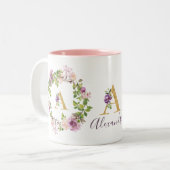 Modernes Gold Monogramm - Blumenkraut Zweifarbige Tasse (Vorderseite Links)