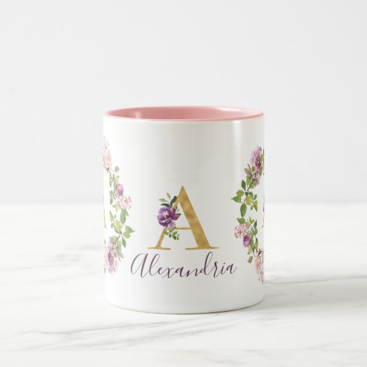 Modernes Gold Monogramm - Blumenkraut Zweifarbige Tasse (Mittel)