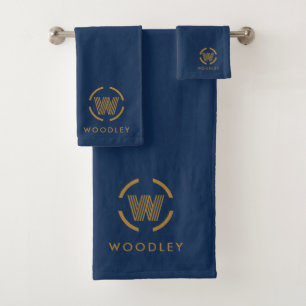 Modernes Gold-Monogramm-Logo in Marineblau Badhandtuch Set