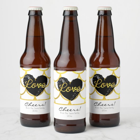 Modernes Gold-Muster mit Herz Bierflaschenetikett (Flaschen)
