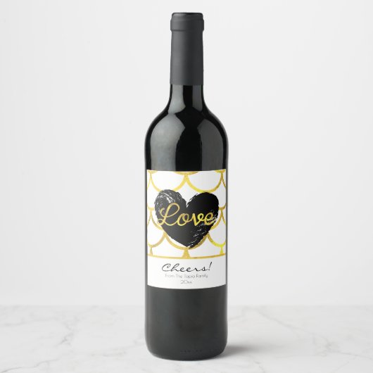 Modernes Gold-Muster mit Herz Weinetikett (Vorderseite)