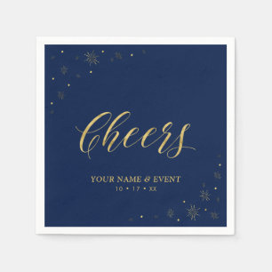 Modernes Gold & Navy Sparkle Cheers Custom Party Serviette