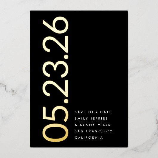 Modernes Gold ohne Foto Fett Datum Rettete unser D Folieneinladung (Vorderseite)