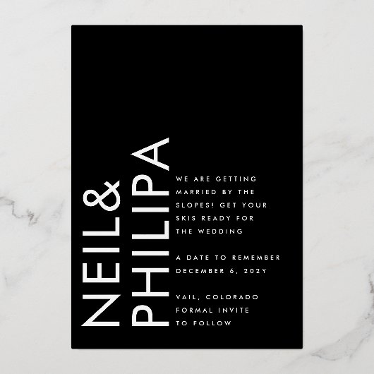 Modernes Gold ohne Foto Fett Datum Rettete unser D Folieneinladung (Rückseite)