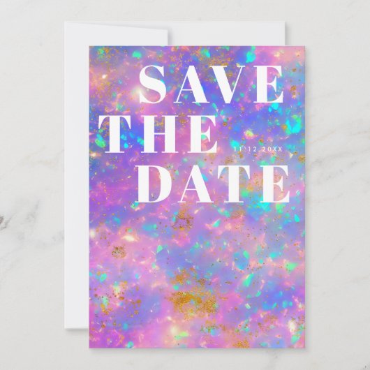 Modernes Gold Opal Stone Minimalistisch Einfache H Save The Date (Vorderseite)