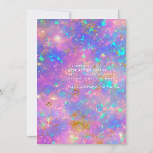 Modernes Gold Opal Stone Minimalistisch Einfache H Save The Date (Rückseite)