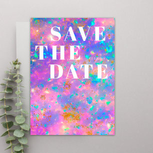 Modernes Gold Opal Stone Minimalistisch Einfache H Save The Date