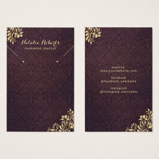 Modernes Gold-Ornament Lila Damask Earring Display (Vorne & Hinten)