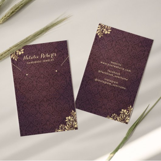 Modernes Gold-Ornament Lila Damask Earring Display