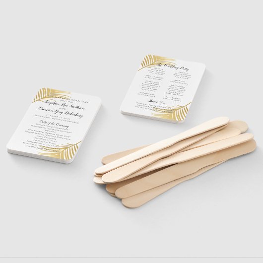 Modernes Gold Palm Tree Beach Hochzeitsprogramm Fächer (Non-assembled)