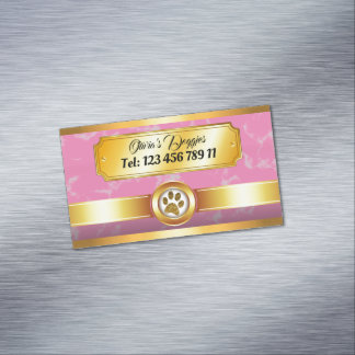 Modernes Gold Pink Dog Walker Tierpflege Magnetische Visitenkarte