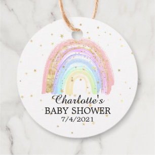 Modernes Gold Pink Rainbow Baby Dusche Gefallen Geschenkanhänger