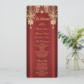 Modernes Gold Red Floral Wedding Programm (Stehend Vorderseite)