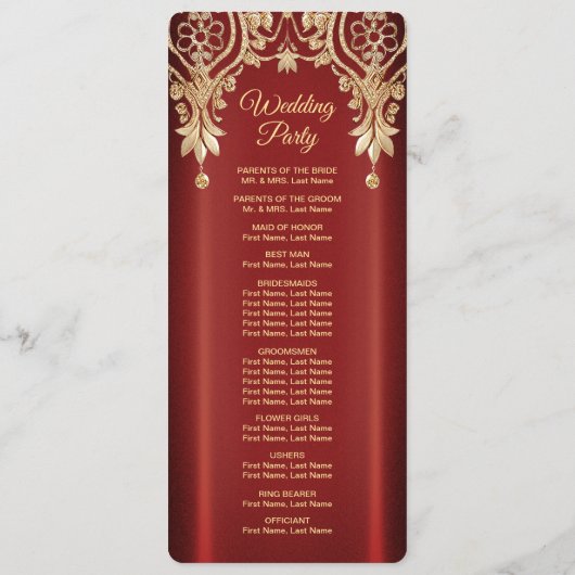 Modernes Gold Red Floral Wedding Programm (Rückseite)