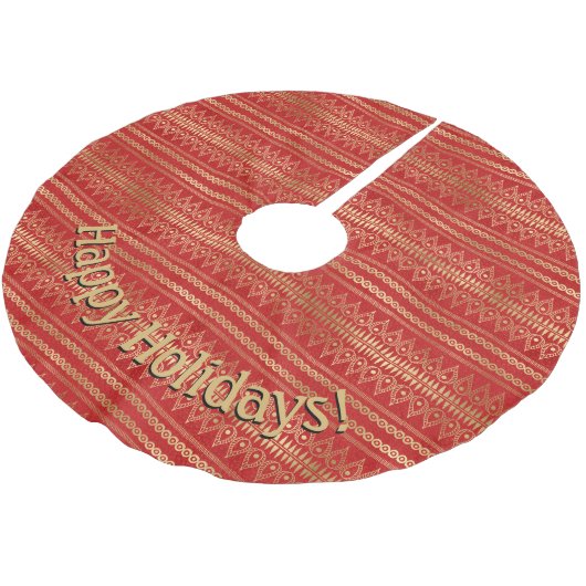 Modernes Gold Red Pattern Persönliche Nachricht hi Polyester Weihnachtsbaumdecke (Schrägansicht)