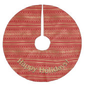 Modernes Gold Red Pattern Persönliche Nachricht hi Polyester Weihnachtsbaumdecke (Vorderseite)