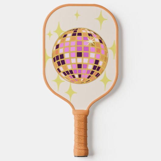 Modernes Gold Retro Disco Ball Beige Pickleball Schläger (Vorderseite)