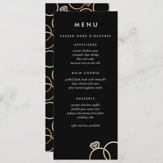 Modernes Gold Rings Custom Wedding Menü Black Menükarte (Vorne/Hinten)