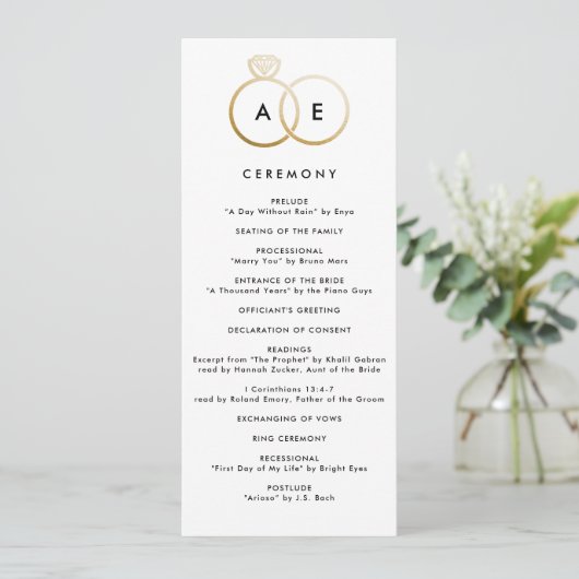 Modernes Gold Rings Custom Wedding Programm (Stehend Vorderseite)