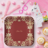 Modernes Gold Rot Floral Paper Plate Pappteller (Party)