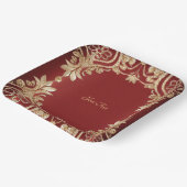 Modernes Gold Rot Floral Paper Plate Pappteller (Gewinkelt)